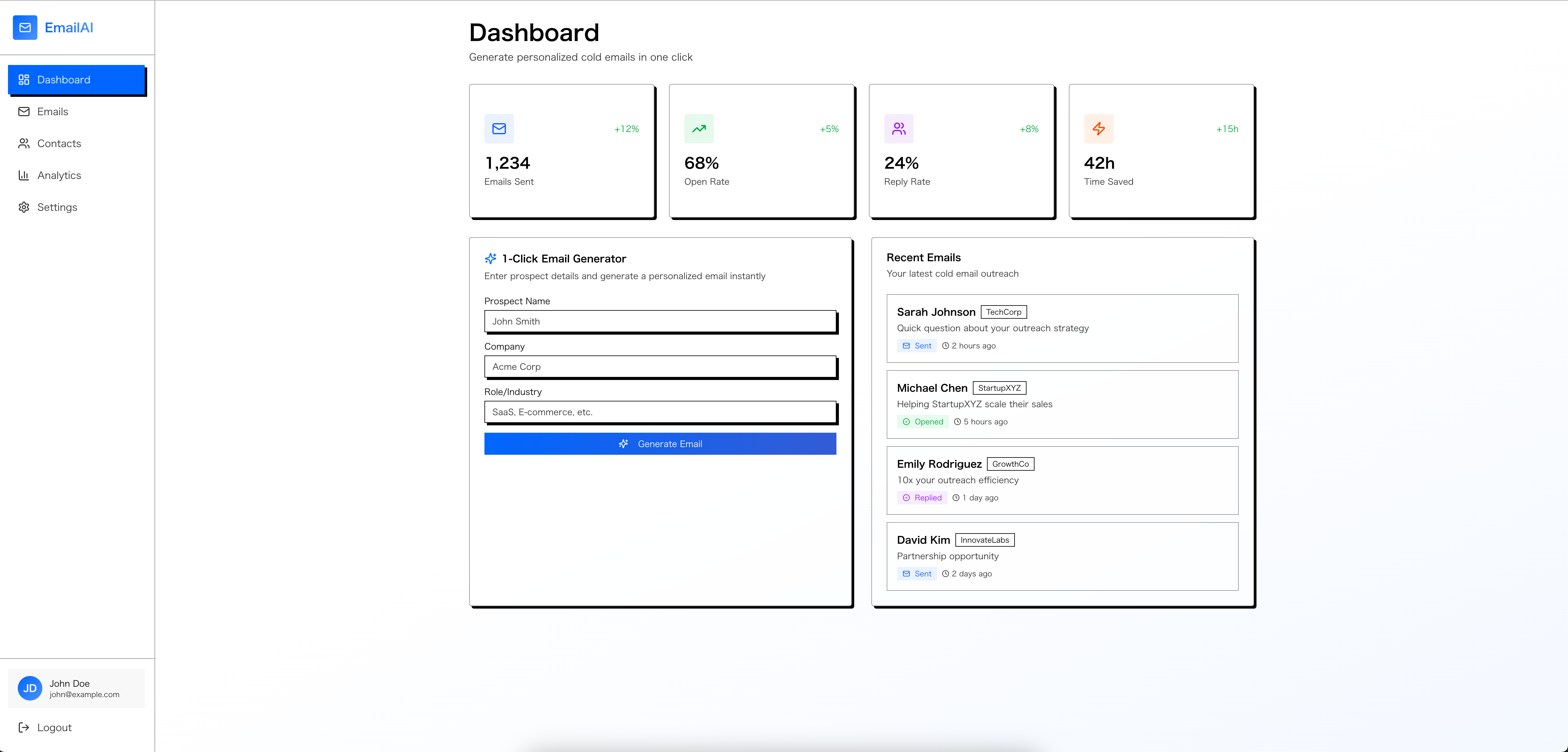 Cold Email Tool Interface Demo